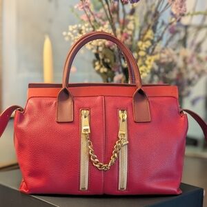 Chloe PARIS. Red Leather Shoulder‎ Bag / Crossbody Strap Hand Bag